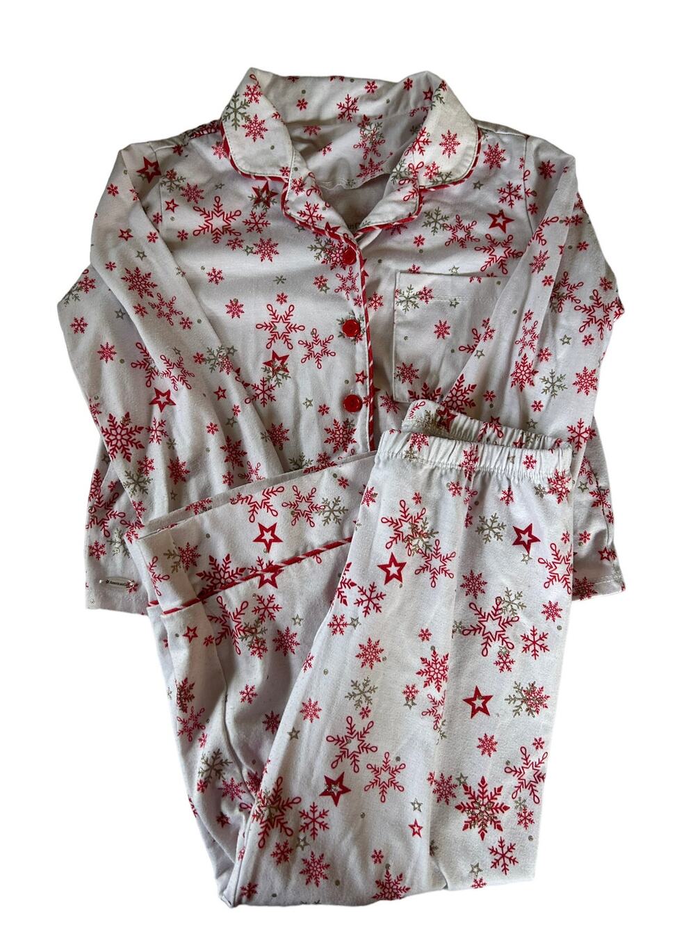 American Girl White Pajamas With Silver Red Snowflakes size 6